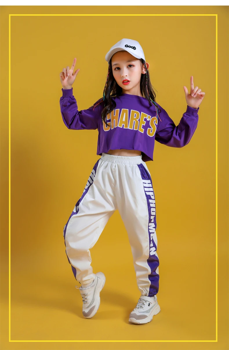Kid Cool Hip Hop Clothing Hoodie Sweatshirt Shirt Top Crop Causal Jogger Pants for Girl Jazz Ballroom Dance Costume Clothes Wear (8)