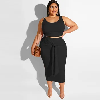

2020 New Women Summer Solid color Suit Ladies Plus Size Leisure Slim Fit Tops And Skirts Female High Quatily Two-Piece Sets LT58