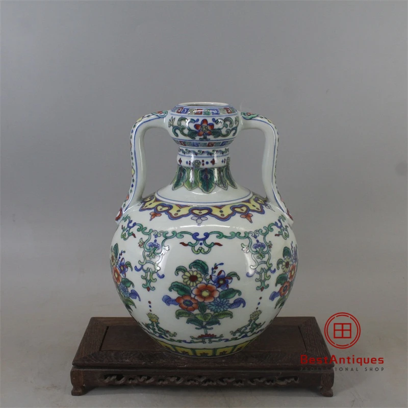

Qing Yongzheng Doucai Flower Ears Ruyizun Flower Vase Antique Vase Decoration Hand-painted Porcelain Collection Retro Home Decor