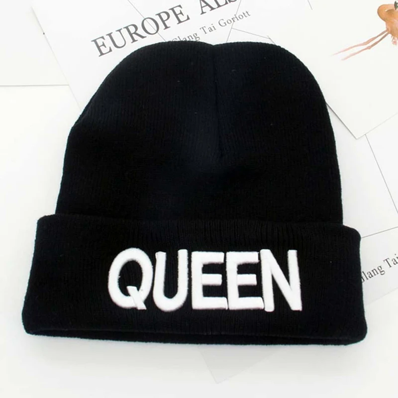 HT3435WT2 Шапка KING QUEEN зимние шапки пара капот хип-хоп горячая Распродажа для мужчин и женщин теплая вязаная шапка пара теплая зимняя Кепка черный - Цвет: HT3435WT2