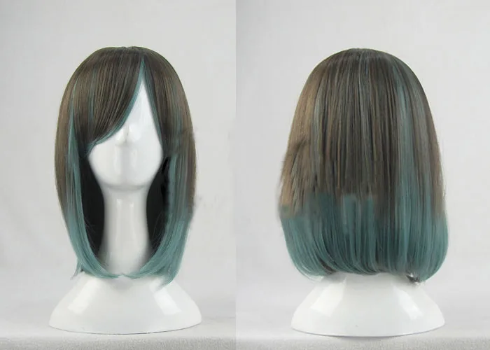 

Harajuku Style Daily Mori Girl Cosplay Wigs High-temperature Fiber Synthetic Hair Brown Blue Gradual Change Hair + free hair cap