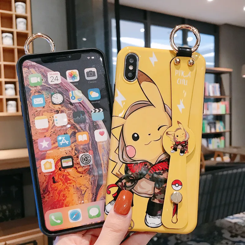 Чехлы для Iphone 6, 6s, 7, 8 Plus, X, Xs, Max, 11 Pro, покрытие, мультяшный напульсник, глянцевый, милый, пикачуэ, Покемоны, мягкая оболочка