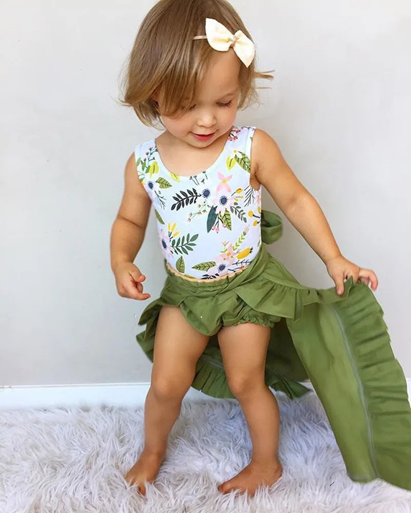 

Europe And America Set 2019 Summer New Style Girls Printted Waistcoat Sleeveless Shirt Shorts Flounced Skirt Three-piece Set