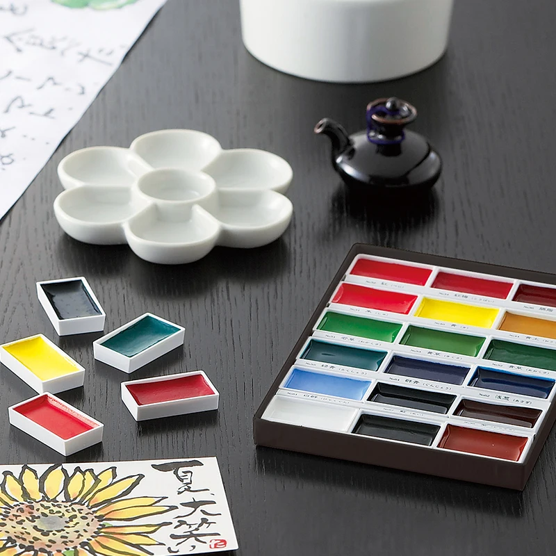 12/18/24/36/48 Colors Portable Travel Solid Pigment Watercolor Paints Set With Water Color Brush Pen For Painting Art Supplies