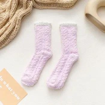 

1pair Pure Color Twist Socks Winter Warm Soft Fluffy Coral Simple Socks Floor Fleece Winter Slipper Boots Velvet Socks Bed V3I5