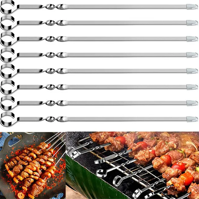 12Db 38 Cm -Es Rozsdamentes Acél Grillező Nyárspálcák Bbq Villák Hosszú Fogantyúk Kabob Nyársa - Image 4