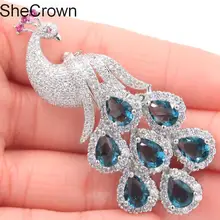 62x28 мм большая 15,2 г Феникс Лондон Голубой топаз CZ Турмалин серебряная брошь