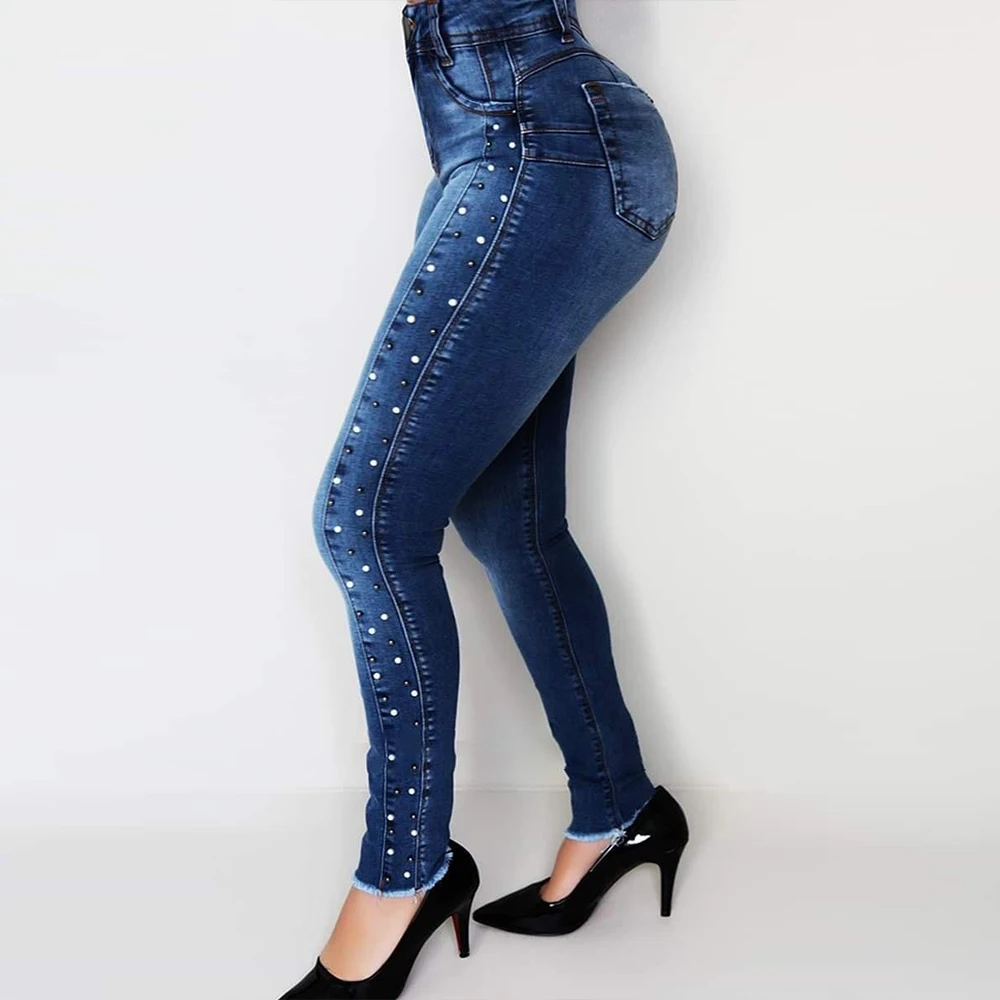 High Waist Jeans Woman Embroidered Flares Ladies Skinny Denim Trousers 2019 Retro Women Ripped Jeans Pencil Pants jean femme 1
