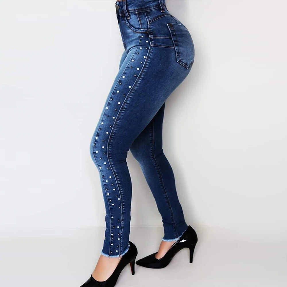 High Waist Jeans Woman Embroidered Flares Ladies Skinny Denim Trousers 2019 Retro Women Ripped Jeans Pencil Pants jean femme D25