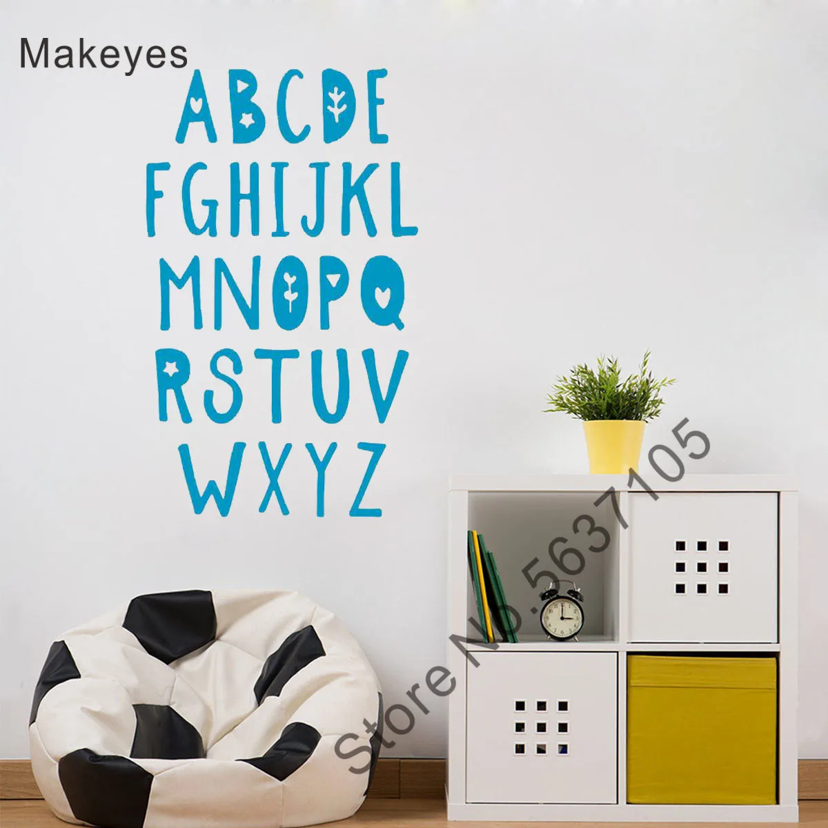 Makeyes Alfabeto Adesivi Da Parete Per Bambini Sala Giochi Studio Decalcomanie Della Parete Di Arte Del Vinile Carta Da Parati Di Design Alfabeto Sveg