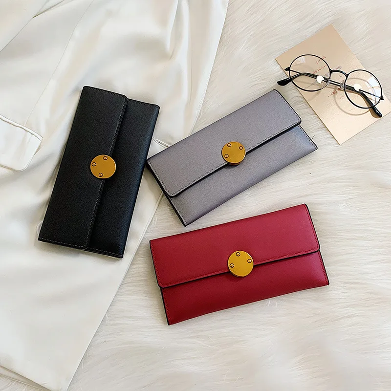 

2019 New Style Wallet Women's Long-Style Three Fold WOMEN'S Handbag Simple Large Capacity Multi Card Bit Buckle Wallet