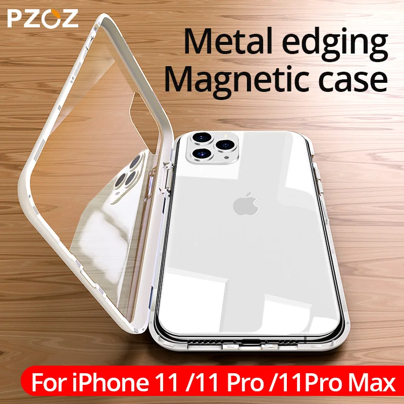 PZOZ Полный Магнитный адсорбционный чехол для iPhone 11 Pro Max закаленное стекло Передняя Задняя крышка чехол