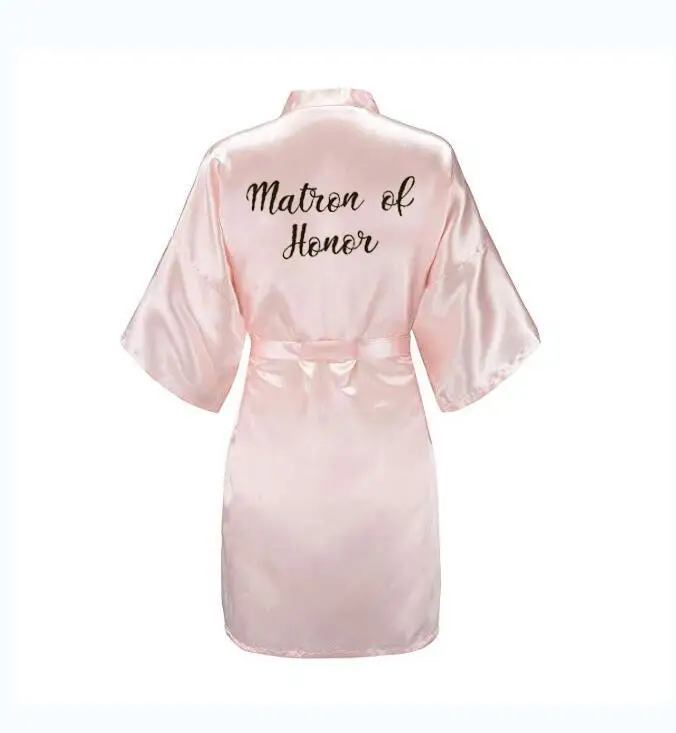 pink Matron Honor Халат невесты с белыми черными буквами мать сестра невесты свадебный подарок халат кимоно атласные халаты - Цвет: pink Matron Honor