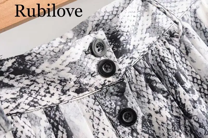 Rubilove, женская, американский стиль, змеиный принт, высокая талия, длинная, плиссированная юбка, длина до середины икры, Женская высокая уличная юбка с поясом
