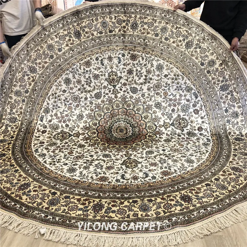 YILONG 8 'x 8' Традиционный Круглый персидский шелковый ковер ручной работы