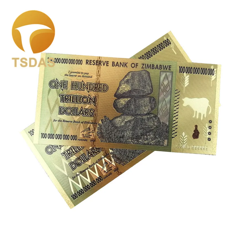 Zimbabwe One Hundred Trillion Dollars Gold Banknote In 24k Plated Colorful 10pcs/lot for Collection | Дом и сад
