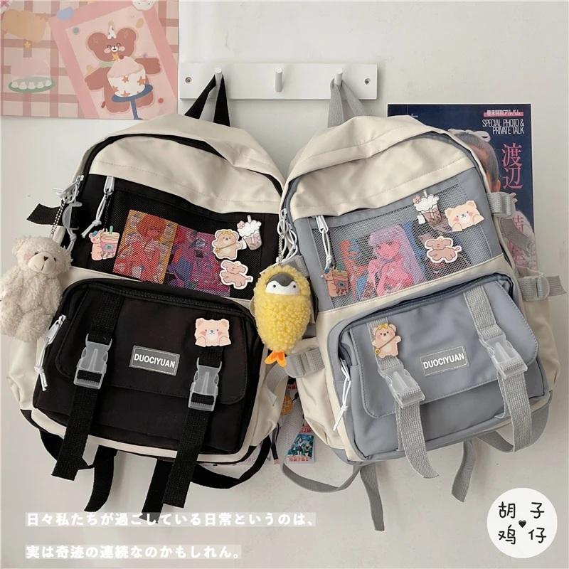 Yj2112 Female Korean Version Harajuku Chic Large Capacity Backpack Junior High School Student Backpack Backpacks Aliexpress