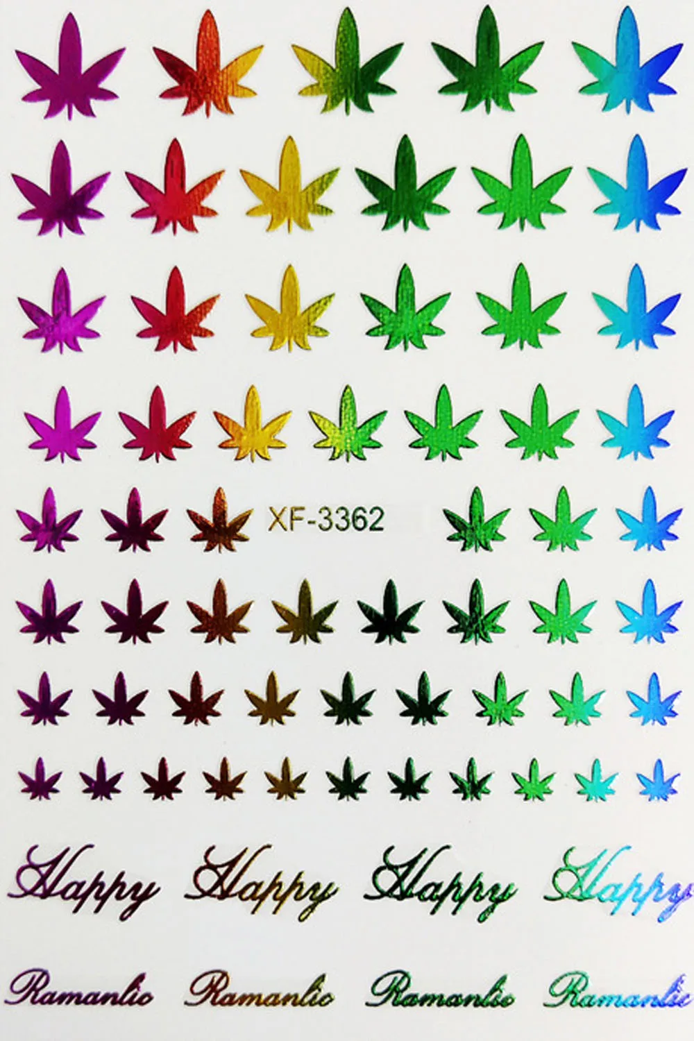 3D Colorful Maple Leaf Nail Art Sticker Neon Weed Pot Decal Modern Leaf Gold/Silver/Green/Black/White Adhesive Nail Slider 1pcs nail stickers,decorative stickers,nail decals