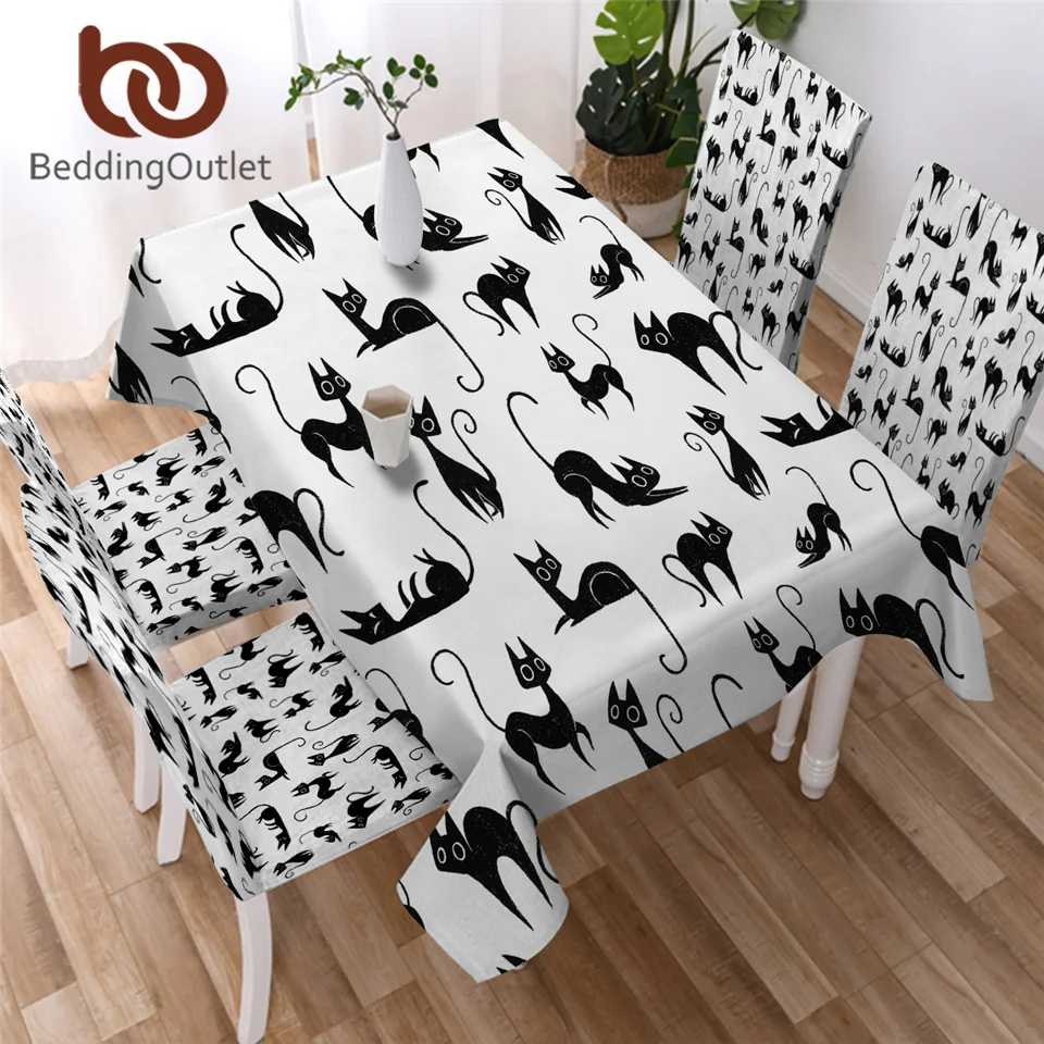 BeddingOutlet Cartoon Cats Tablecloth Waterproof Dinner Table Cloth Black and White Home Decoration Cover Washable Fashion|Скатерти| |