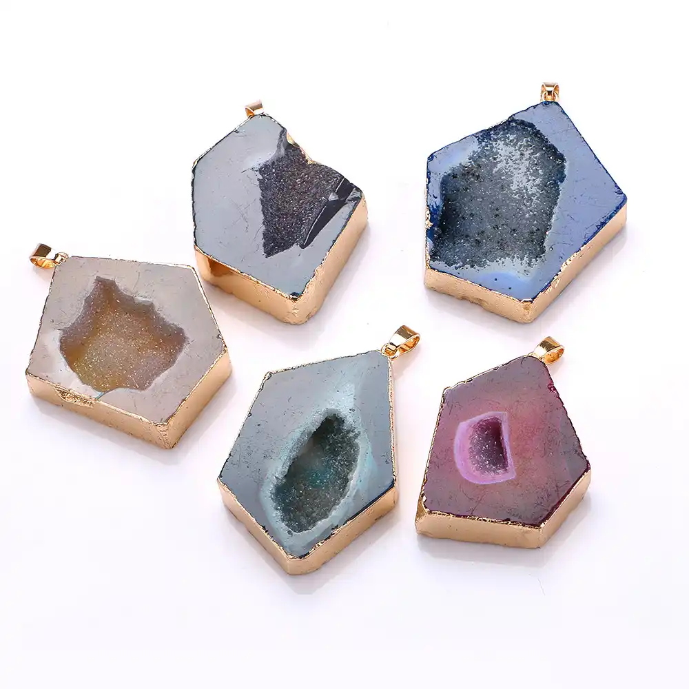 agate pendant irregular long necklace square natural