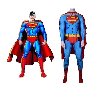 

Superman cosplay Clark Kent Adult and child superhero anime character print jumpsuit Halloween Masquerade Character Costume