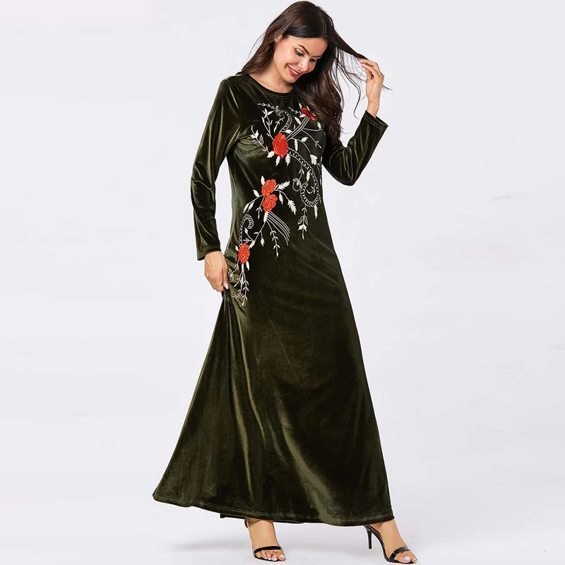 green dress Бархат абайя Кафтан Дубай мусульманское платье турецкая исламская одежда Абая для женщин платья ХИДЖАБ КАФТАН Elbise халат Djelaba Femme - Цвет: green dress