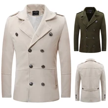 Осень и зима Новая Мужская модная однотонная двубортная ветровка с отворотом