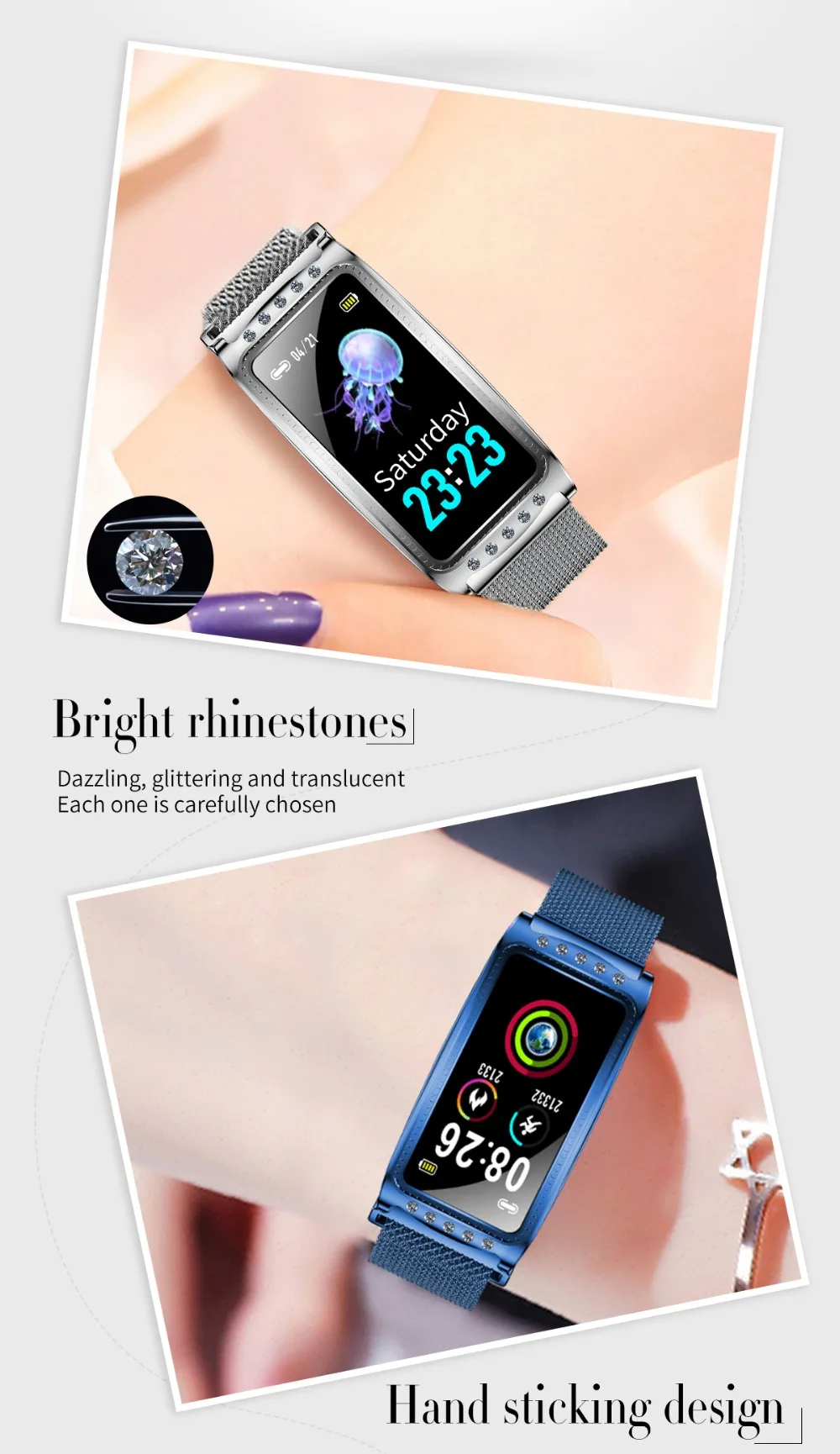 UGUMO Women Smart Watch For Android IOS Heart Rate Measuring Blood Pressure Monitor Women's Bracelet Waterproof Fitness Bracelet