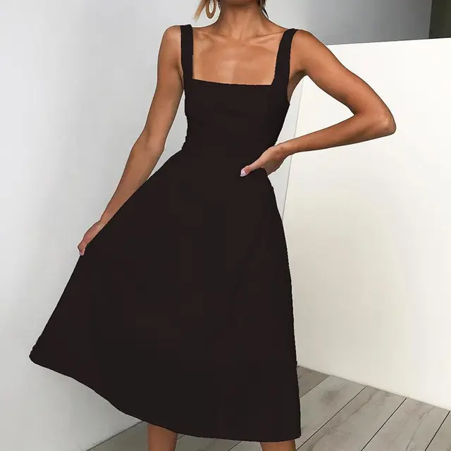 Vestido verano informal de alta para mujer, vestido Midi de corte a, sin mangas, Blanco, Negro, Rojo, largo|Vestidos| - AliExpress