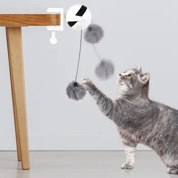 

New Electric Lifting Cat Interactive Toy Interactive Automatic Teaser Cat Plush Pompom Toy Electric Rotating Puzzle Pet Toy A02