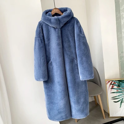Smoky blue Осень зима новые женские шубы из искусственного меха платье с открытыми плечами большой размер норки плюшевый длинный мнимый мех куртка Свободная Толстая теплая верхняя одежда женское пальто - Цвет: Smoky blue