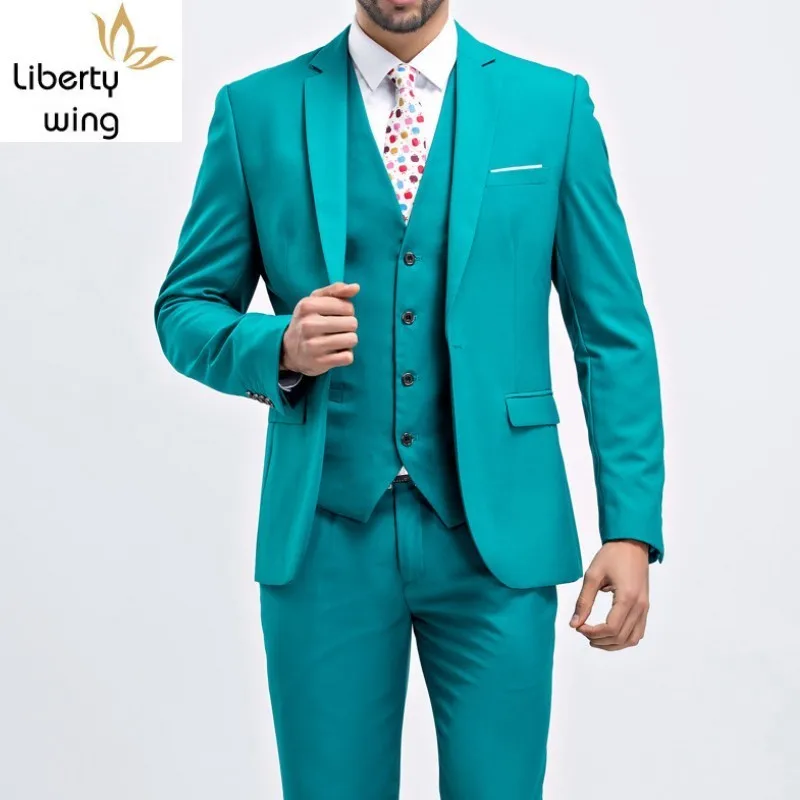 

2020 Latest Designs Men's Wedding Jacket+Vest+Pants Men Three Piece Slim Fit Male Large Size Dress Suits Multi Color