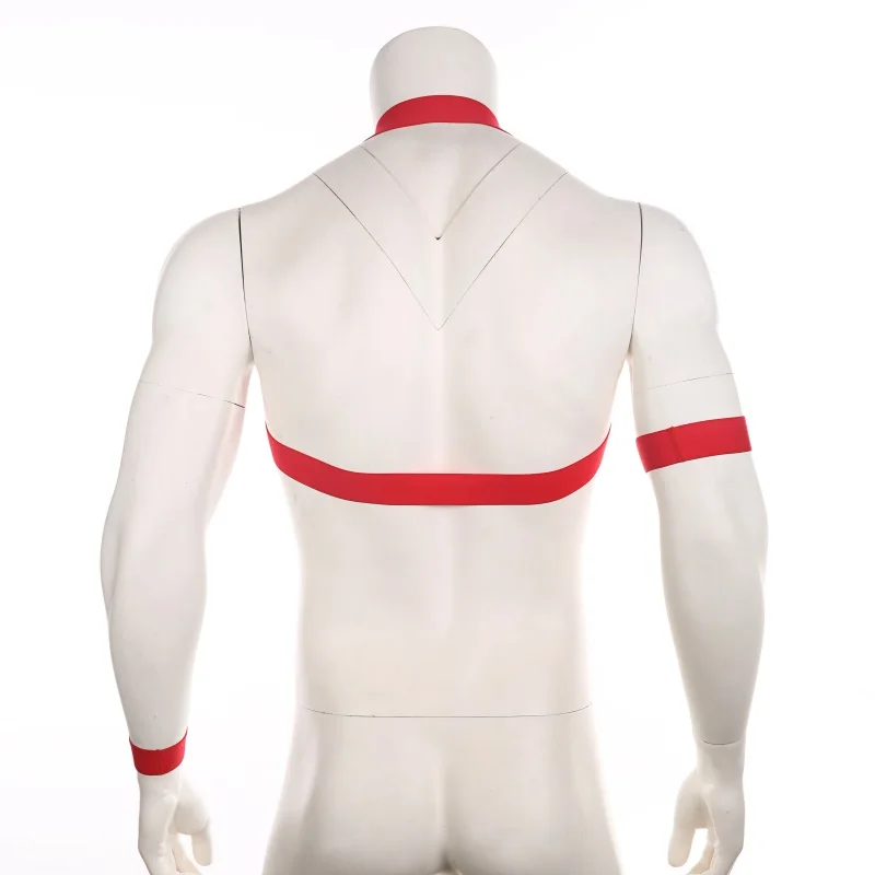 Elastic Band Harness Men Sexy Shoulder Straps Chest Bondage Muscle Halter Belt with Metal O-rings Hollow Costume CLEVER-MENMODE cosplay costume,mens bondage lingerie,men chest harness belt