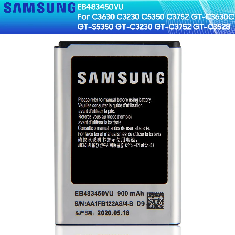 SAMSUNG оригинальный аккумулятор EB483450VU для Samsung C3630 C3230 C5350 C3752 GT C3630C S5350 C3528 900 мА