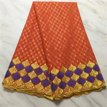 

2019Hot Sale African High Quality Swiss Lace with Heavy stones Nigerian Dry cotton Lace For Nigerian party Long Dresses Orange