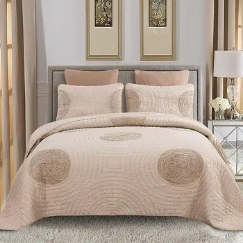 

3Pieces King Queen Size 100%Cotton Quilt Handmade Applique Floral Chic Quilted Bedspread Pillow Shams Shabby Bed set Coverlet
