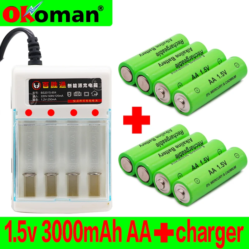 

2019 New Tag 3000 MAH rechargeable battery AA 1.5 V Rechargeable For Clock Toys Flashlight Remote Control Camera battery+charger