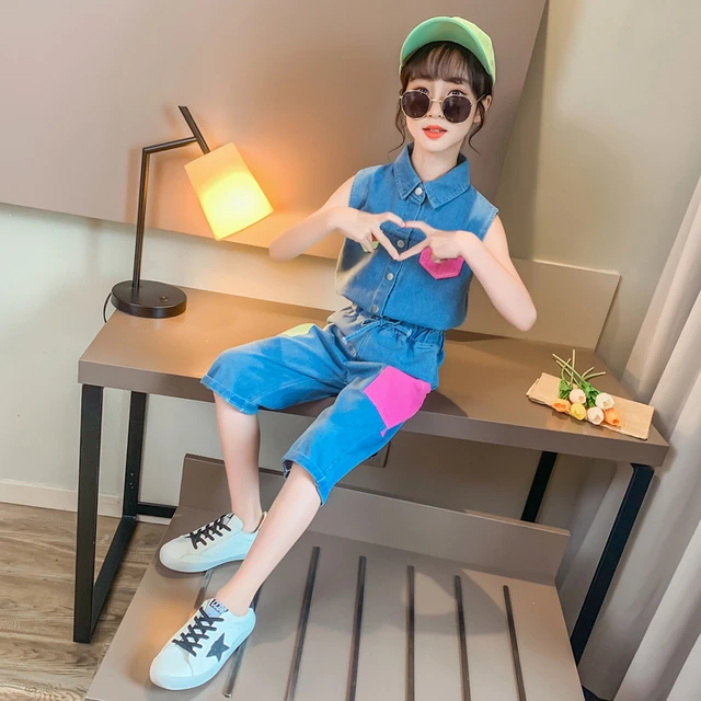 Summer Girls Clothing Sets Kids Denim Sleeveless Vest+Shorts 2PCS Girls  Clothes Suit Children Clothing Set 4 6 7 8 9 10 12 Years - AliExpress