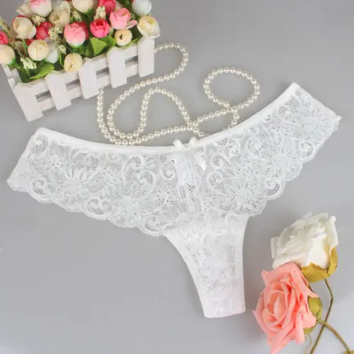 Newly Sexy Ladies Lace V-String Briefs Lace Bow Panties G-string Lingerie Underwear Low-Rise Black White Red