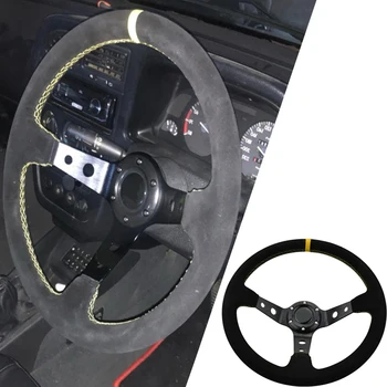 

Racing 14" Steering Wheel Suede Leather Steering Wheel Deep Dish Racing Sport Steering ID=14inch 35 Suede Leather