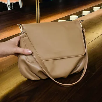 

[BXX] Solid Color Pleated PU Leather Shoulder Bags For Women 2020 Autumn Winter Fashion Simple Handbags Ladies Travel Bag HO519