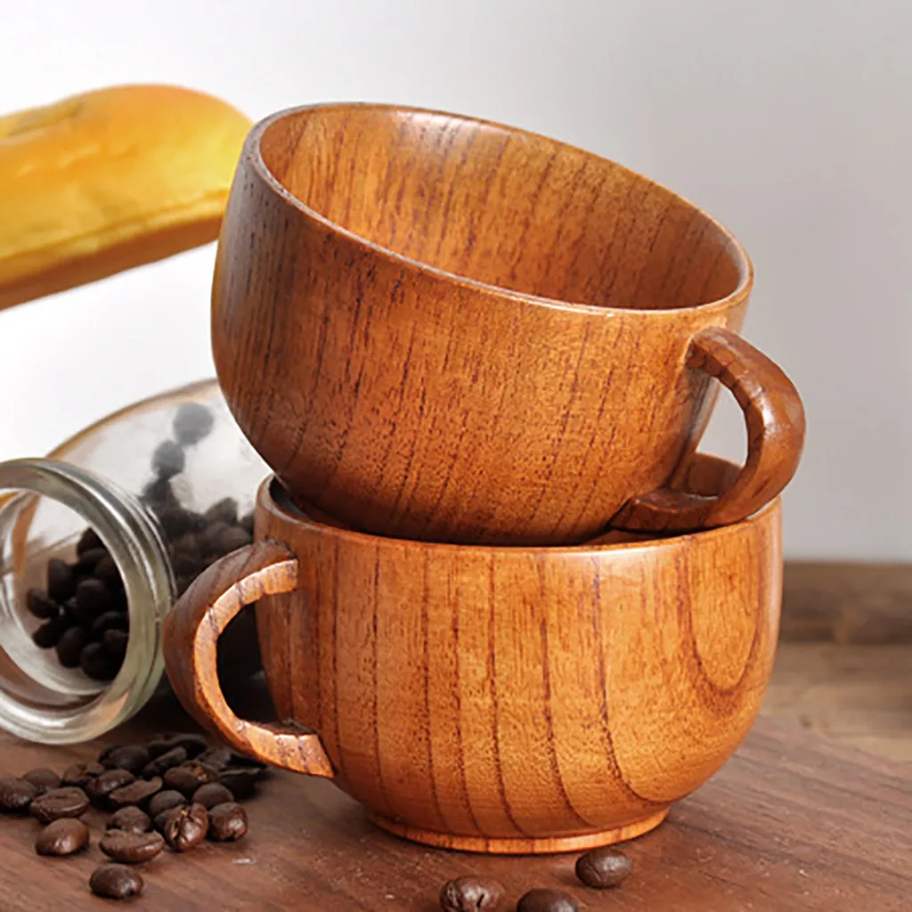 4 Wooden Big Belly Handmade Natural Solid Wood Tea Cups Wooden Wine