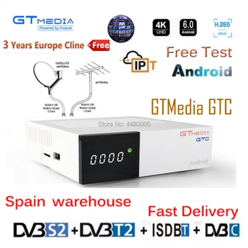 

Gtmedia GTC Satellite Receiver Built-in WIFI Include iptv Subscription m3u spain Support DVB S2 DVB T2 Europe cline Android TV