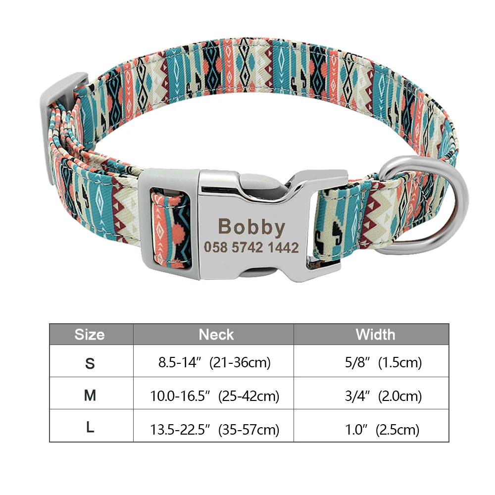 Personalized Dog Accessories Collar Nylon Printed Pet Puppy Collar Dog ID Collars Free Engraved ID for Small Medium Large Dogs 