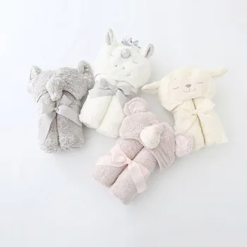 

Newborn Baby Blanket With Lovely Cartoon Unicorn Hooded Super Soft New Arrival Baby Trolley Blanket