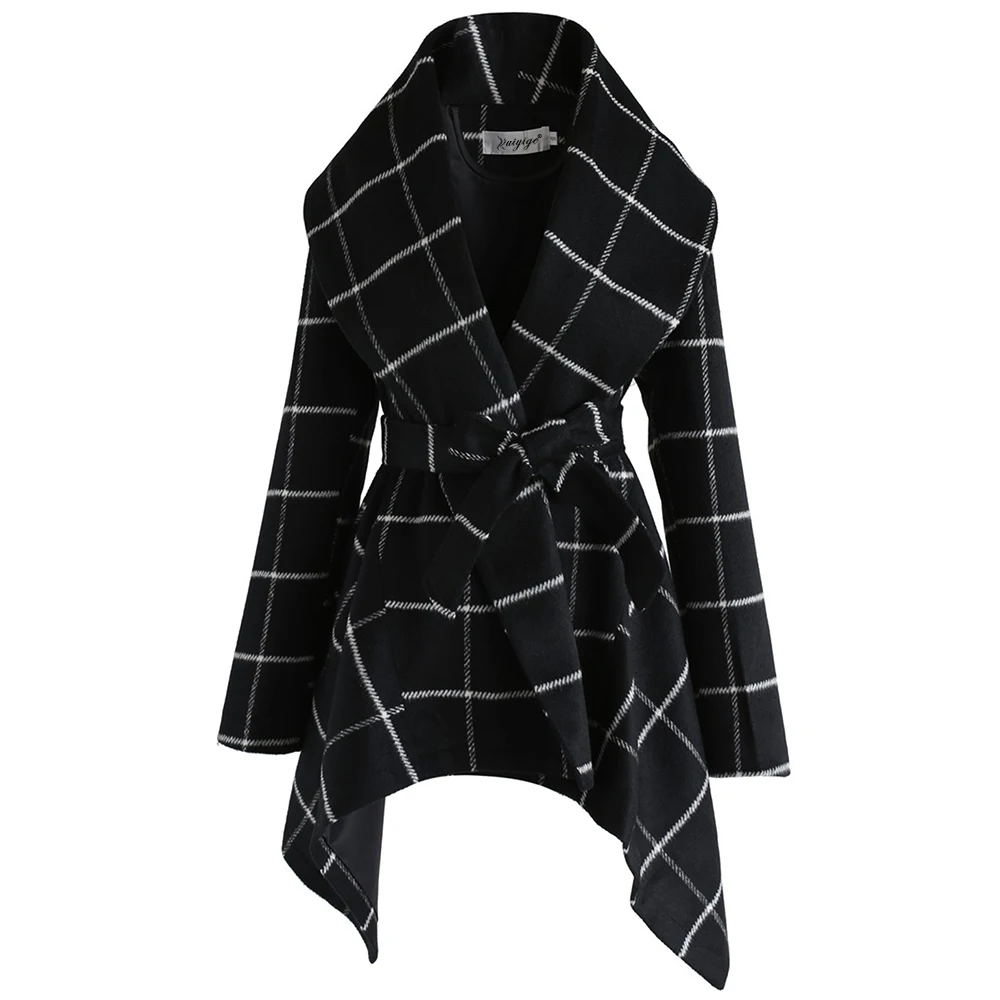 KAYOULAI пальто женское зимнее пальто для женщин Новая модная женская куртка длинное пальто с поясом в клетку Sanded Abrigo Mujer - Цвет: black