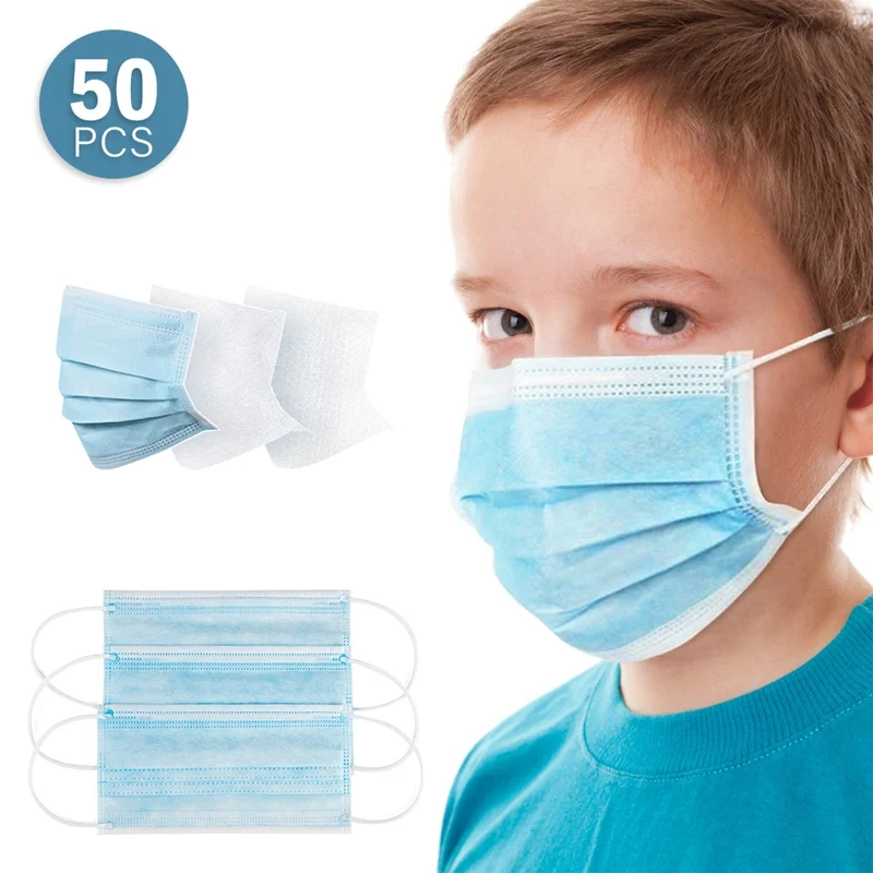 

50PCS Children's Disposable Masks 3 layers Anti-Dust Protection Dust Mouth Mask Non Woven Disposable Anti bad smell Masks adult