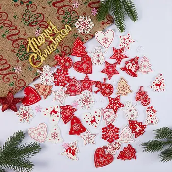 

With Rope 10pcs/Lot 5CM Natural Wood Ornaments Pendant Hanging Gifts Heart Star Snowflakes Christmas Tree Home Decorations 62082
