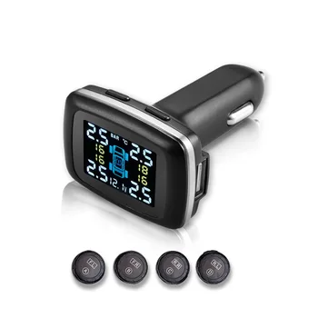 

Tire Pressure Monitoring System Cigarette Lighter Plug TPMS 4 External Sensors Auto Tyre Alarm LCD Display With USB interface