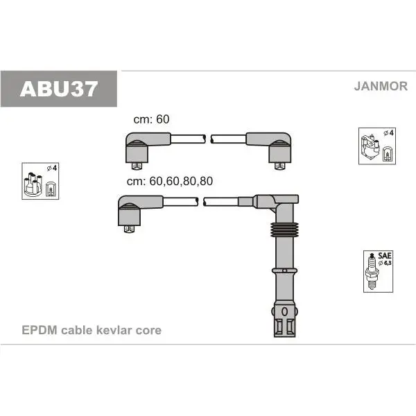 Комплект проводов VW Passat 1.8/2.0 16V 88-93 JANMOR ABU37